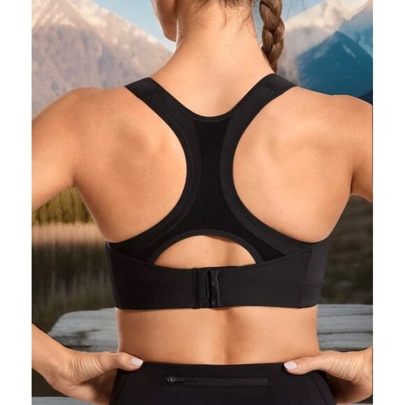 Syrokan Women 36DD Black Sports Bra High Impact Racerback Velcro Straps Support - Picture 2 of 12